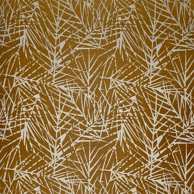 Saffron ochre fabric with dense oyster angular botanical leaf markings