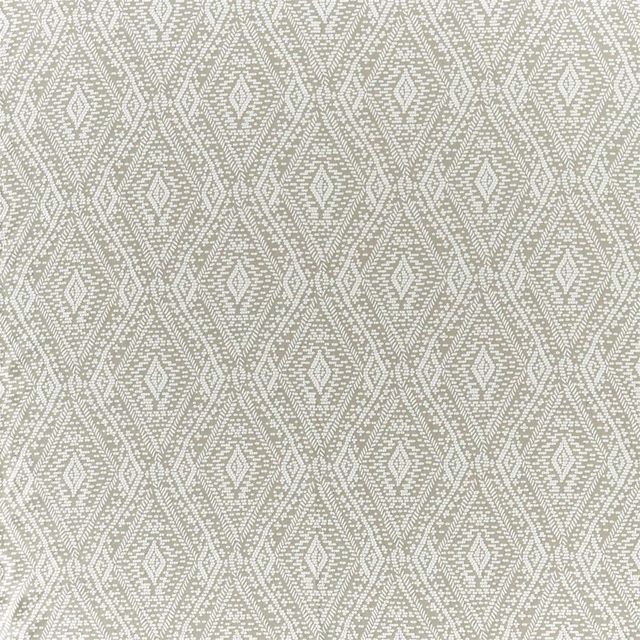 Pale pebble greige fabric with finely textured repeating diamond lattice