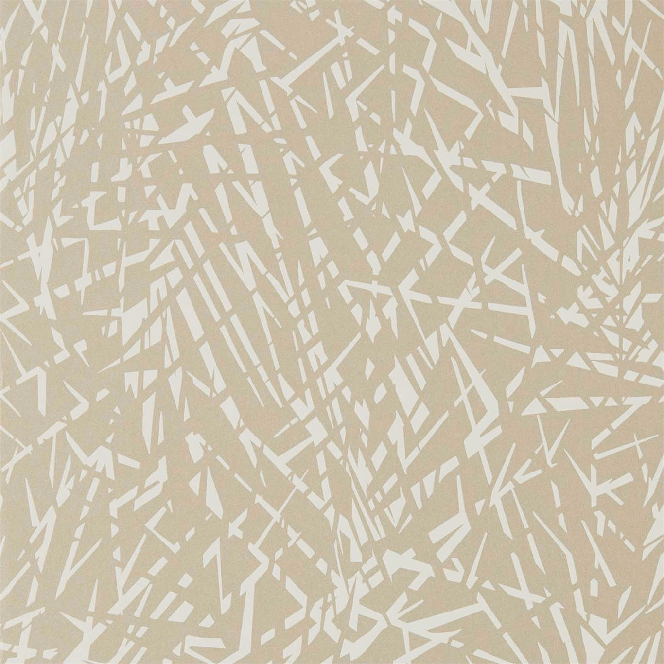Oyster beige wallpaper with dense white angular brush marks in an abstract scattered pattern