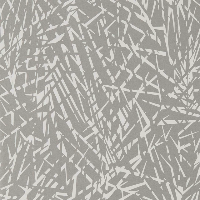 Cool pewter-grey wallpaper with dense ivory angular brush marks and branching strokes
