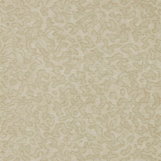 Pale oat-beige wallpaper with fine taupe looping lines and a softly striated ground