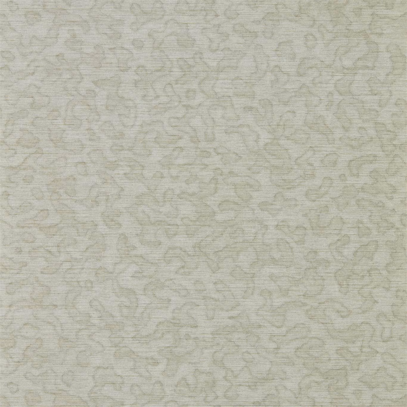 Pale oyster-grey wallpaper with delicate looping lines and a softly mottled ground