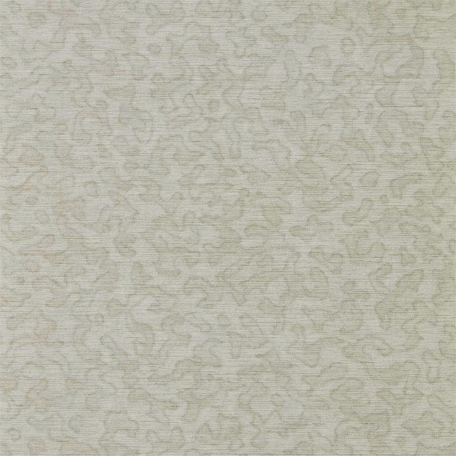 Pale oyster-grey wallpaper with delicate looping lines and a softly mottled ground