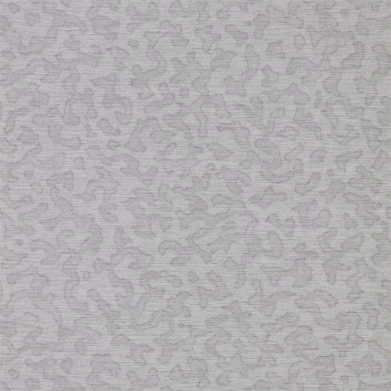 Pale seaglass grey-green wallpaper with looping organic shapes and fine horizontal striations