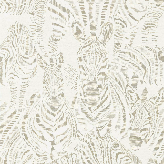 Pale oyster wallpaper with softly gilver, dashed animal-like and foliage-like forms