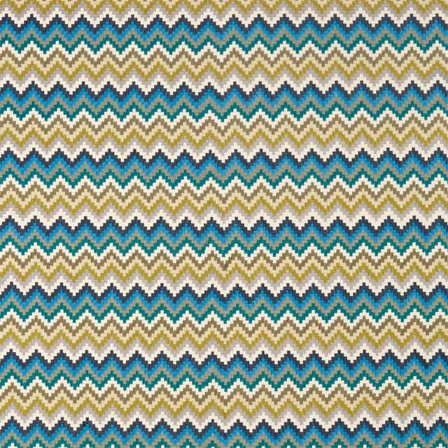 Emerald, ochre and slate zigzag chevron weave with fine textured detail