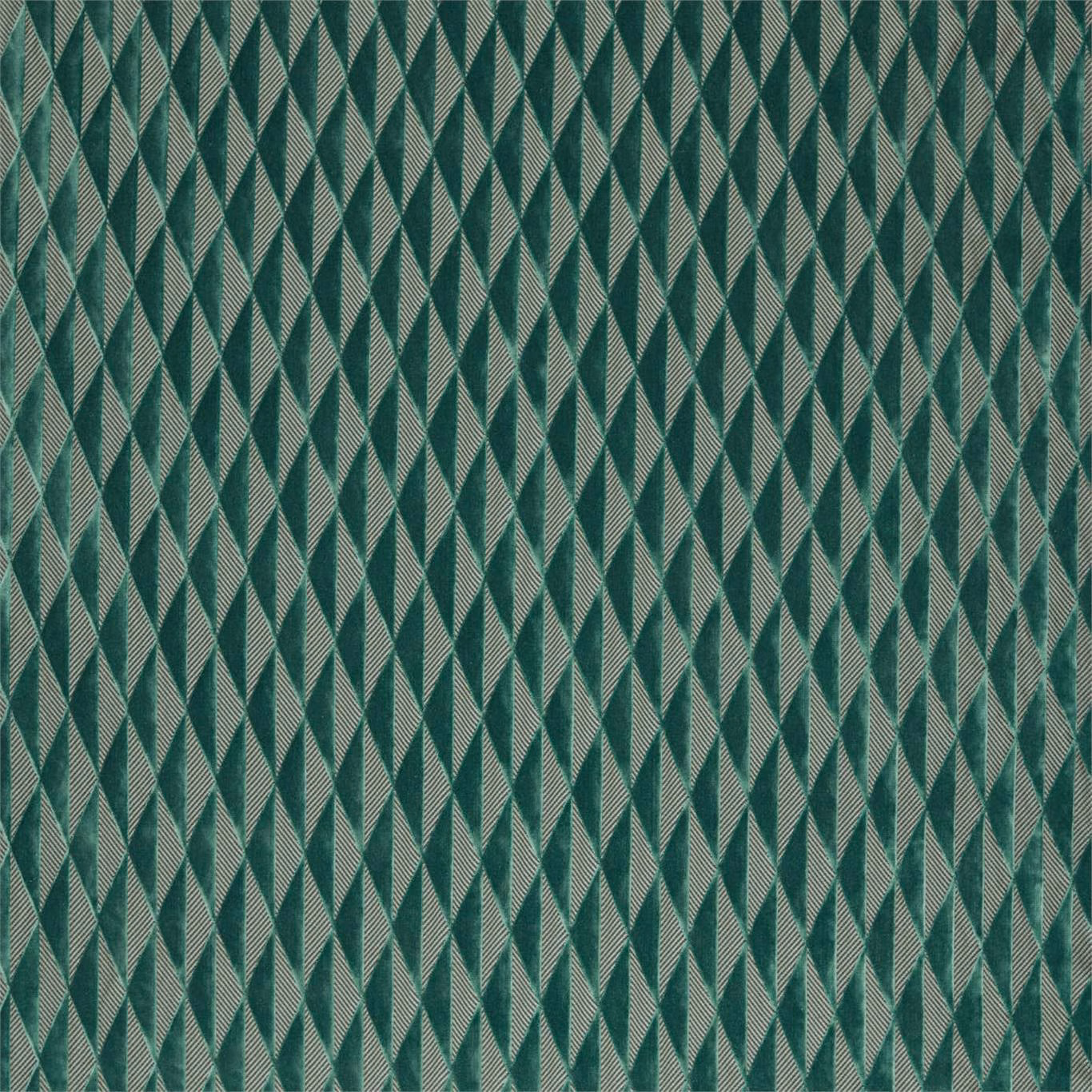 Deep emerald fabric with tightly packed mint-faceted diamond columns and fine woven texture