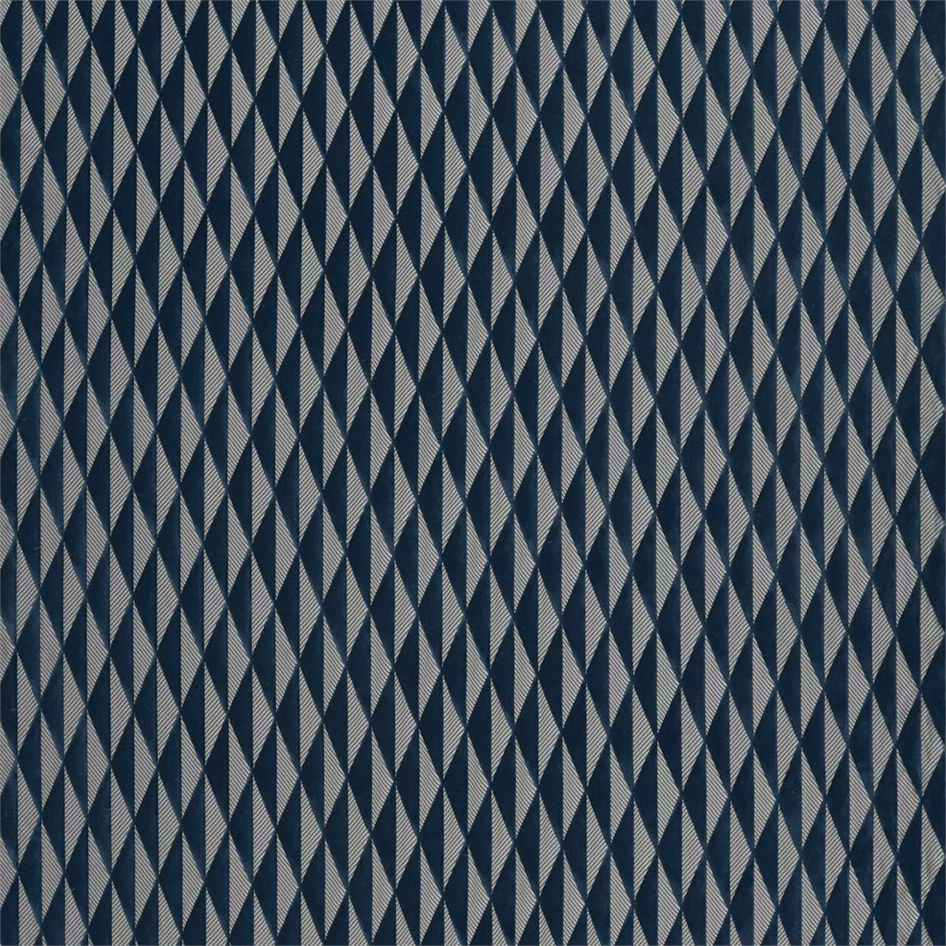 Deep ink-blue woven fabric with repeating pale grey elongated diamond motifs