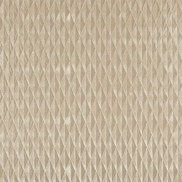 Pale greige woven fabric with narrow ivory diamond columns and subtle taupe shading