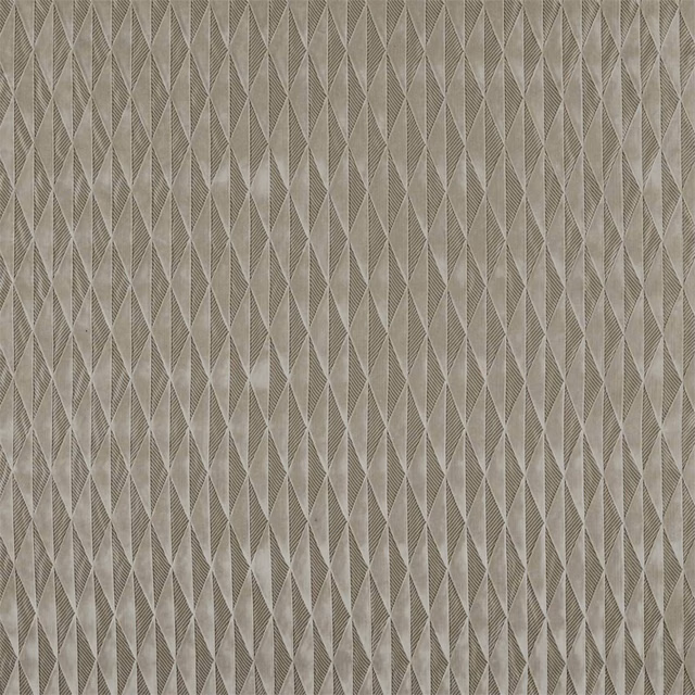 Oyster greige woven fabric with fine vertical diamond and chevron motifs