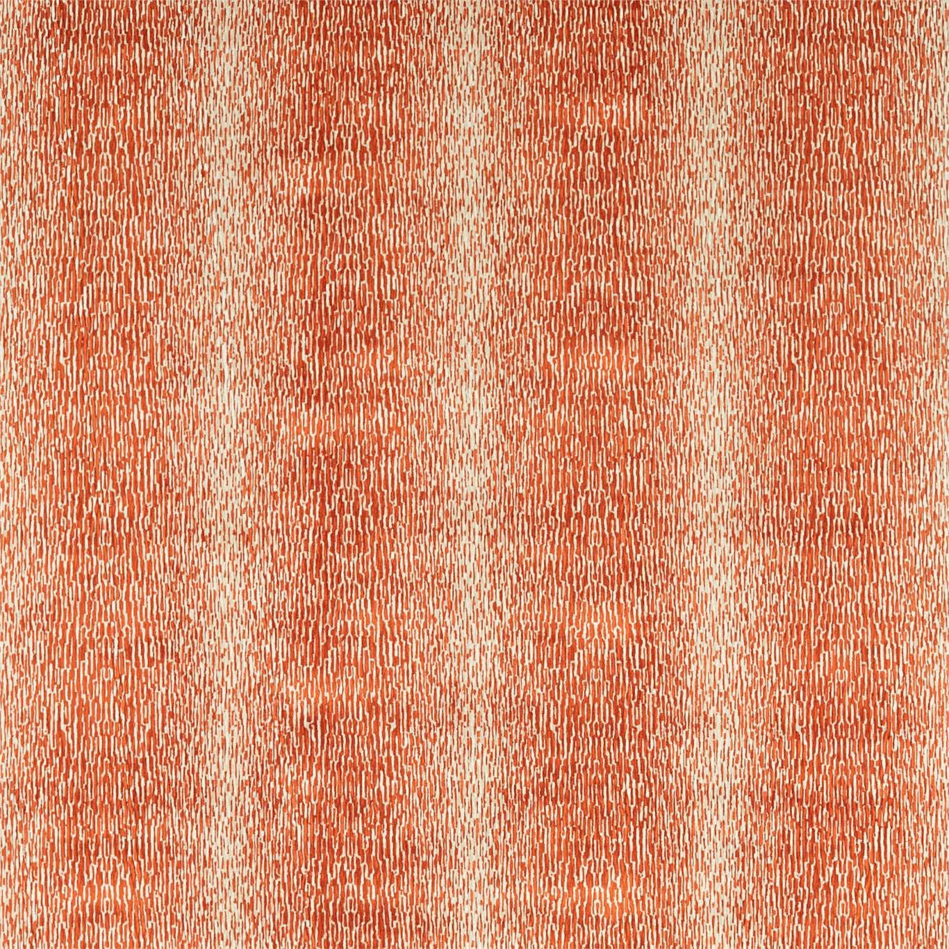 Warm cayenne-red woven fabric with fine vertical striations and softly mottled texture
