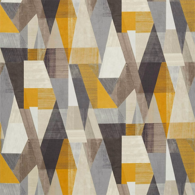 Graphite, ochre-gold and cream geometric velvet with fine linear texture