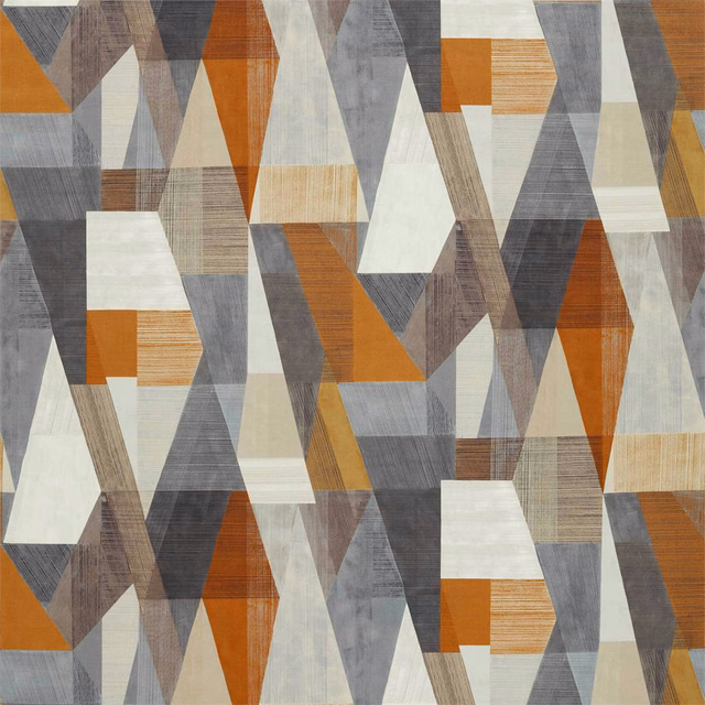 Pewter and bronze geometric velvet with cream facets and softly textured pile