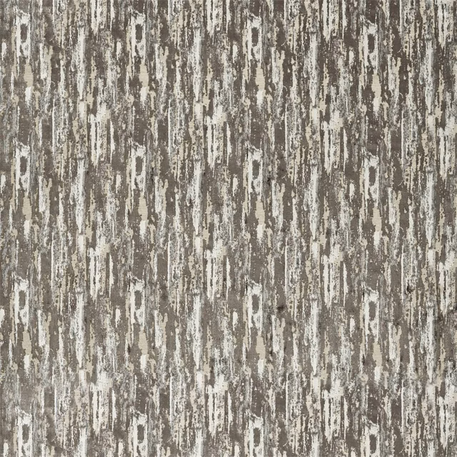 Graphite and oyster textile with distressed vertical striations and dense textured weave