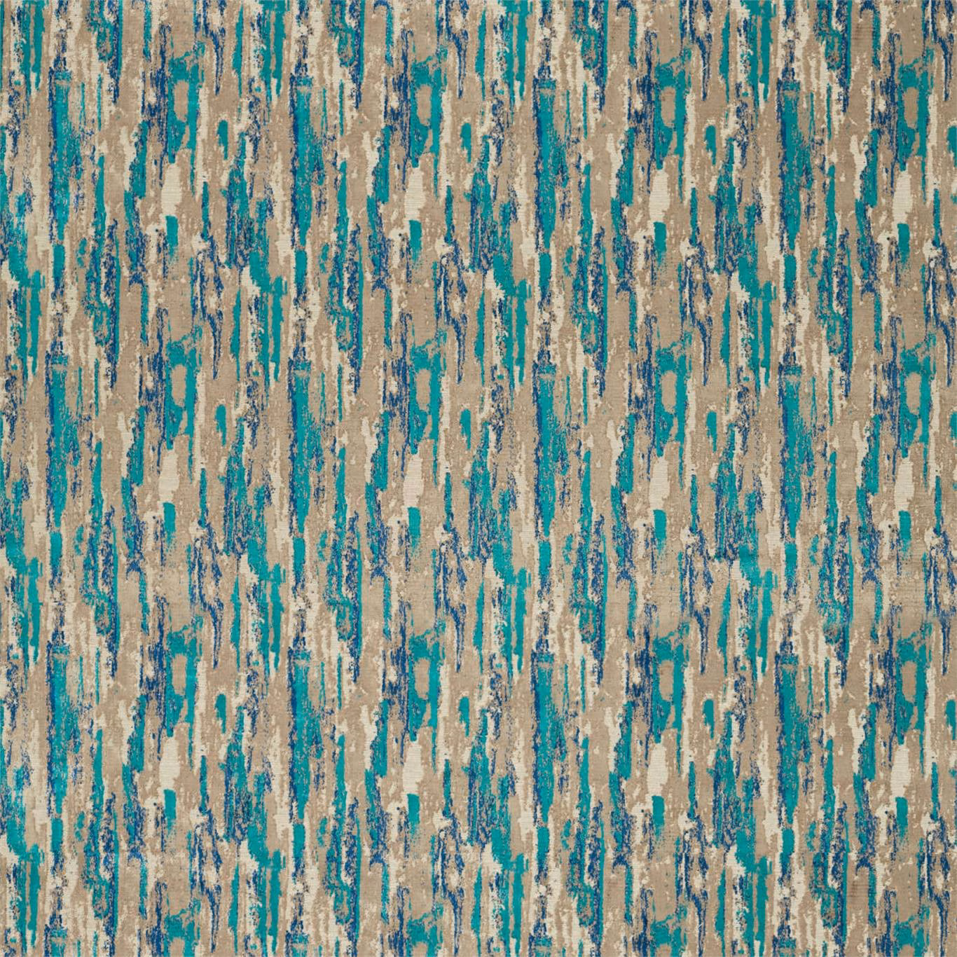 Teal and ink vertical striations over a warm sand woven ground