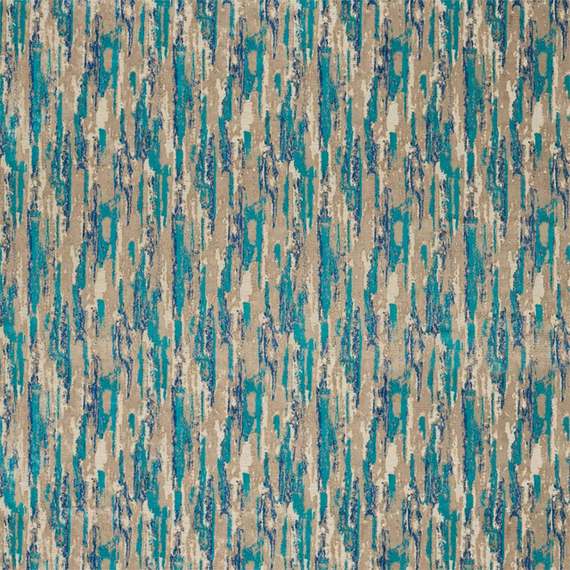 Teal and ink vertical striations over a warm sand woven ground