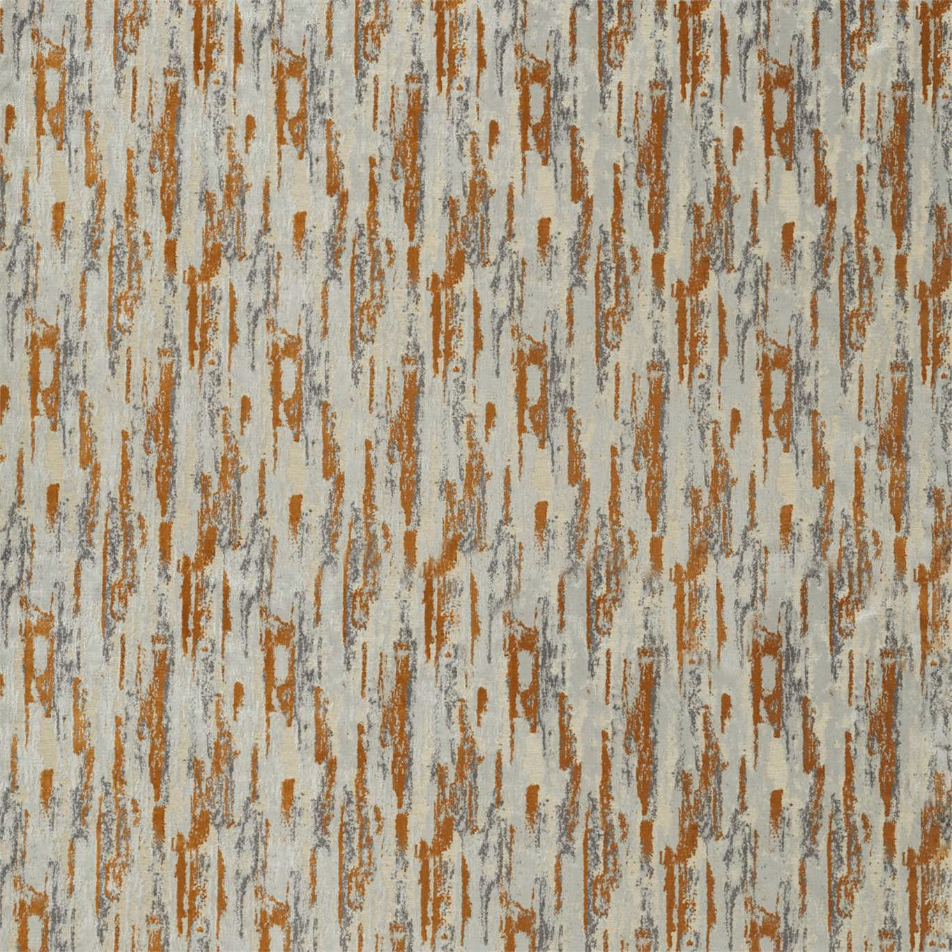 Distressed pewter textile with vertical bronze striations and softly textured weave