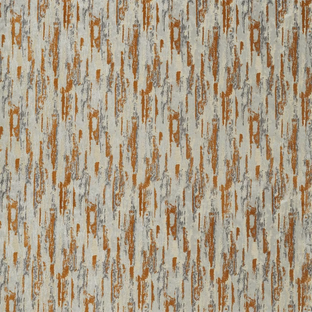 Distressed pewter textile with vertical bronze striations and softly textured weave