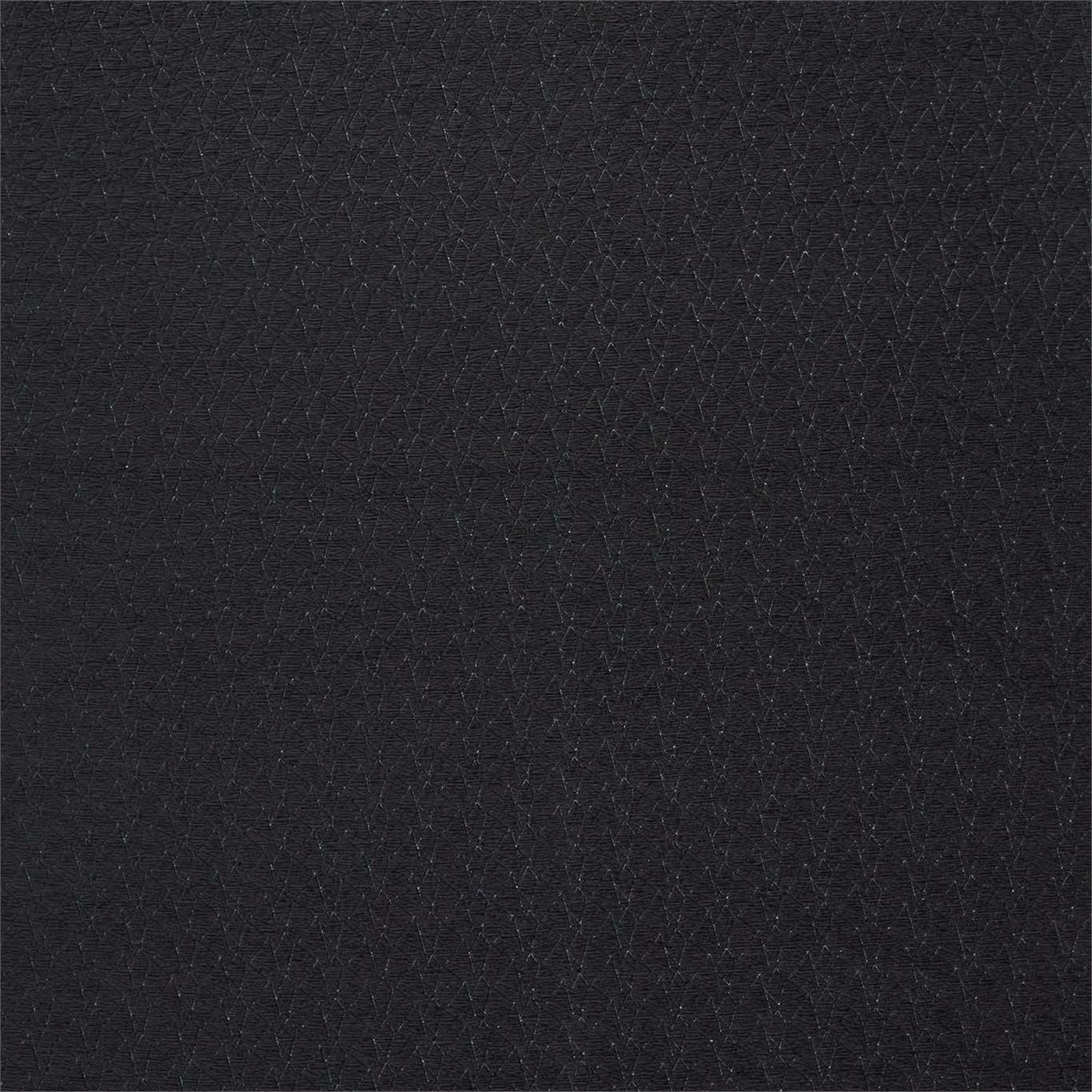 Close-up of deep charcoal black woven fabric with subtle intersecting angular texture