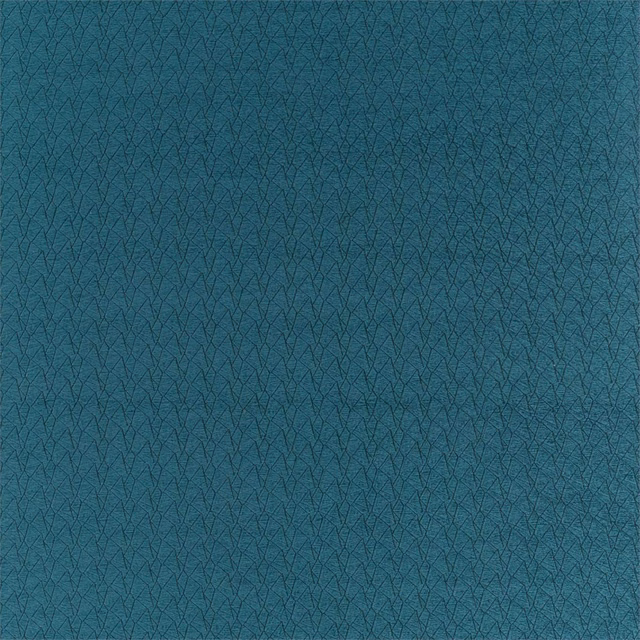 Deep blue-teal fabric with fine dark branching lines and a closely textured woven surface