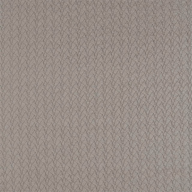 Cool pewter-grey fabric with fine charcoal angular lattice and subtle woven texture