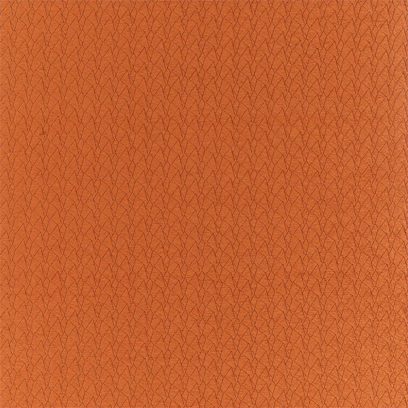 Warm terracotta woven fabric with fine dark angular geometric lines and subtle texture