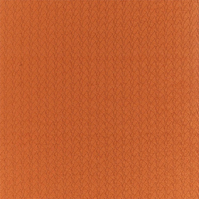 Warm terracotta woven fabric with fine dark angular geometric lines and subtle texture