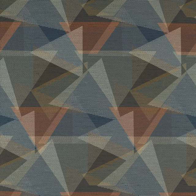Slate-grey geometric triangles with bronze olive accents and deep onyx blocks in a woven texture.