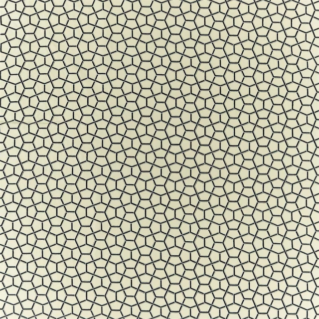 Black and ivory Cubica textile with a dense irregular cellular geometric weave