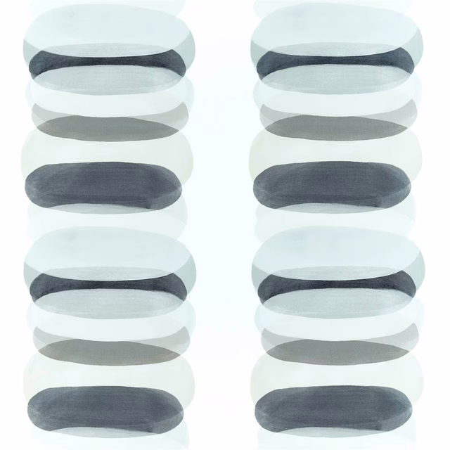 Elliptic Charcoal fabric with layered charcoal ovals over pale aqua and grey woven bands