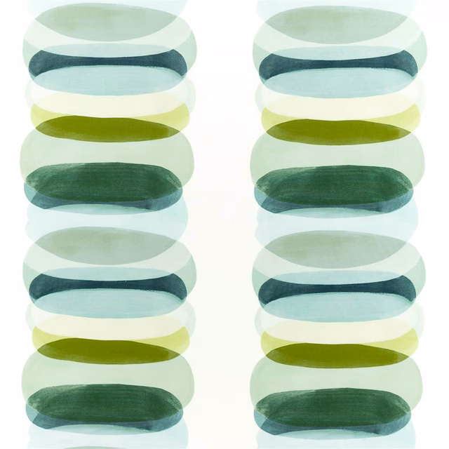 Emerald, olive and mint overlapping oval motifs on a lightly textured fabric swatch