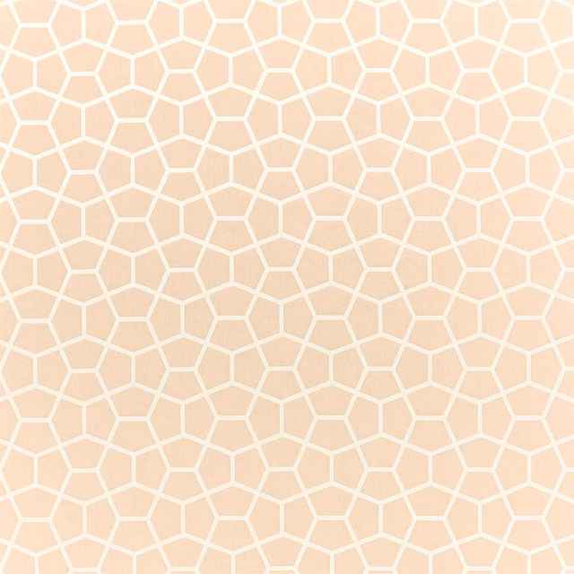 Warm peachy buff fabric with a fine white irregular honeycomb lattice