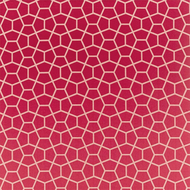 Saturated cherry red fabric with a pale irregular cellular lattice weave