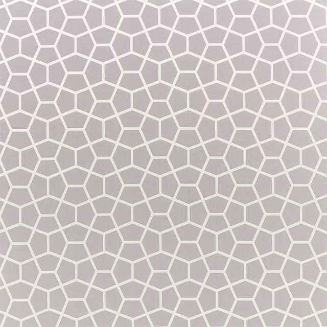 Cool titanium-grey fabric with crisp white irregular cellular lines and subtle woven texture