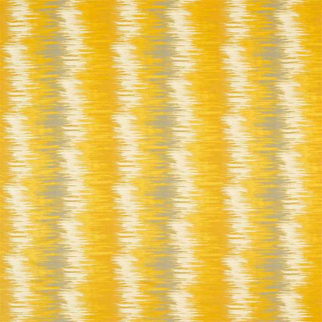 Warm gold and cream ikat-like vertical streaks across a softly textured woven swatch