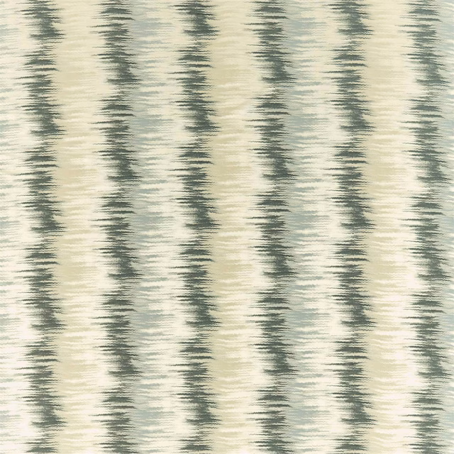 Oyster cream textile with muted sage vertical bands and a softly flickered woven texture