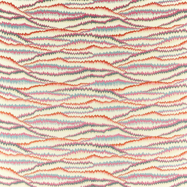 Coral, teal and ivory zigzag waves woven into a softly textured textile