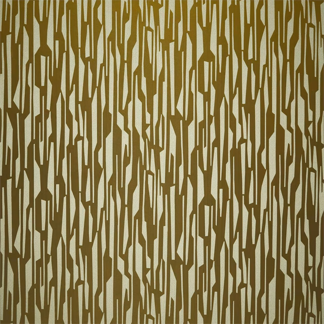 Muted olive fabric with broken dark vertical palm-like tracery and fine texture