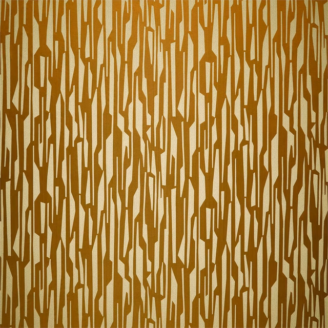Warm saffron and cream woven fabric with irregular vertical geometric stripes