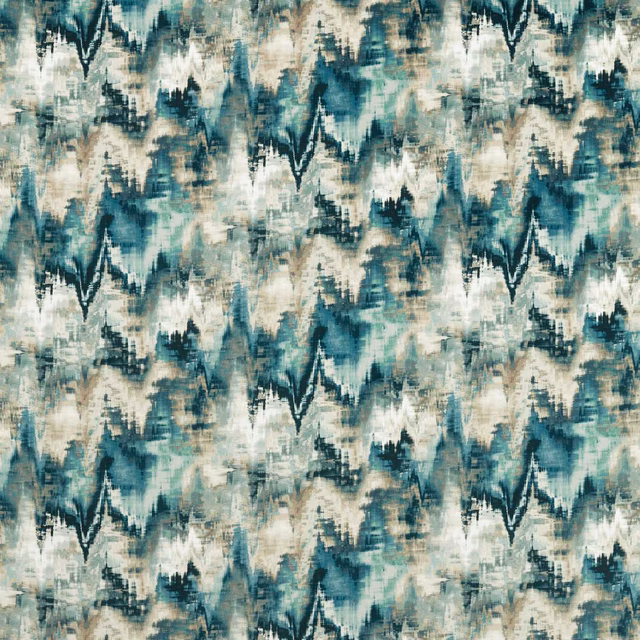 Teal, ink and parchment velvet with painterly jagged zigzag motifs