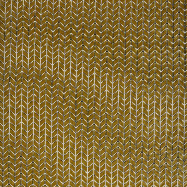 Warm ochre-gold fabric with fine pale chevron lines in a tight woven texture