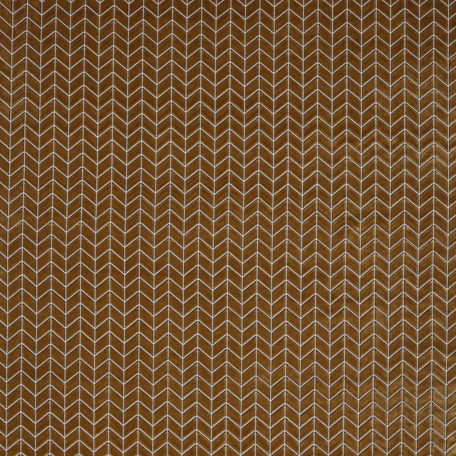 Tobacco-brown woven fabric with fine slate vertical chevrons and subtle geometric texture