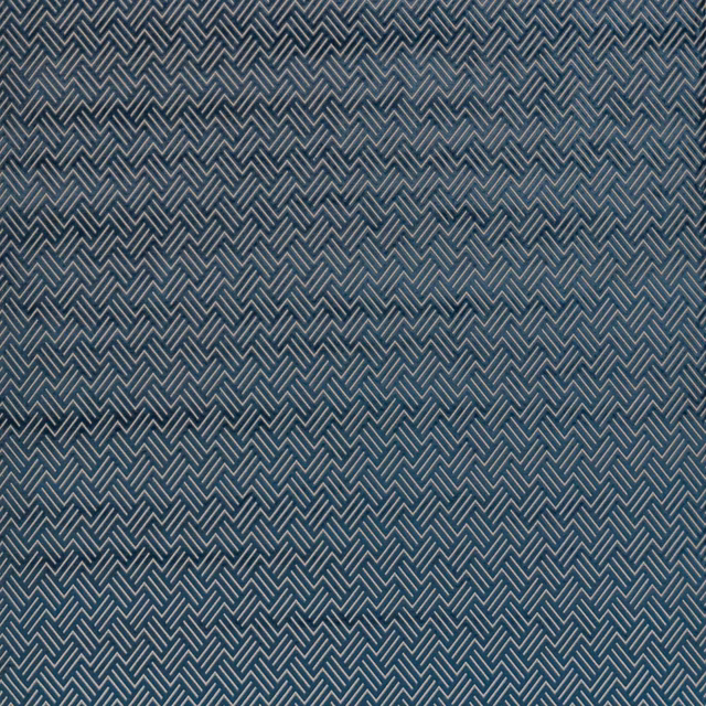Deep slate-blue upholstery with a tightly woven blue-grey zigzag pattern
