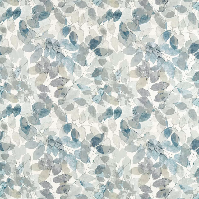 Cool blue-grey and slate leaf motifs layered across a pale marble ground
