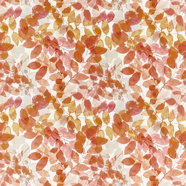Parchment ground scattered with rosewood, saffron and blush leaf motifs