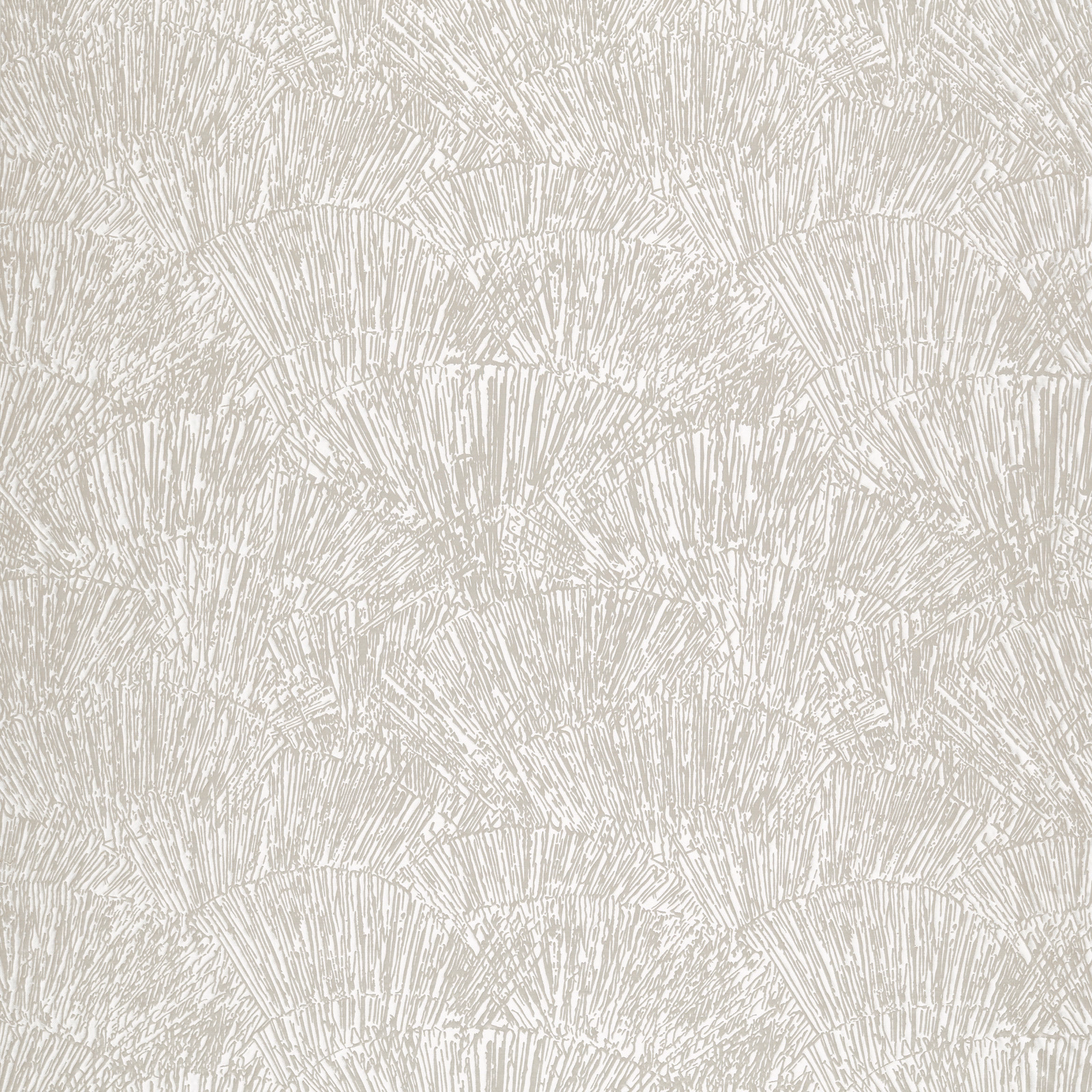 Pale oyster fabric with overlapping radiating fan motifs and fine linear texture