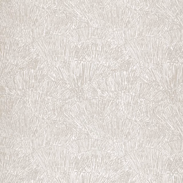 Pale oyster fabric with overlapping radiating fan motifs and fine linear texture