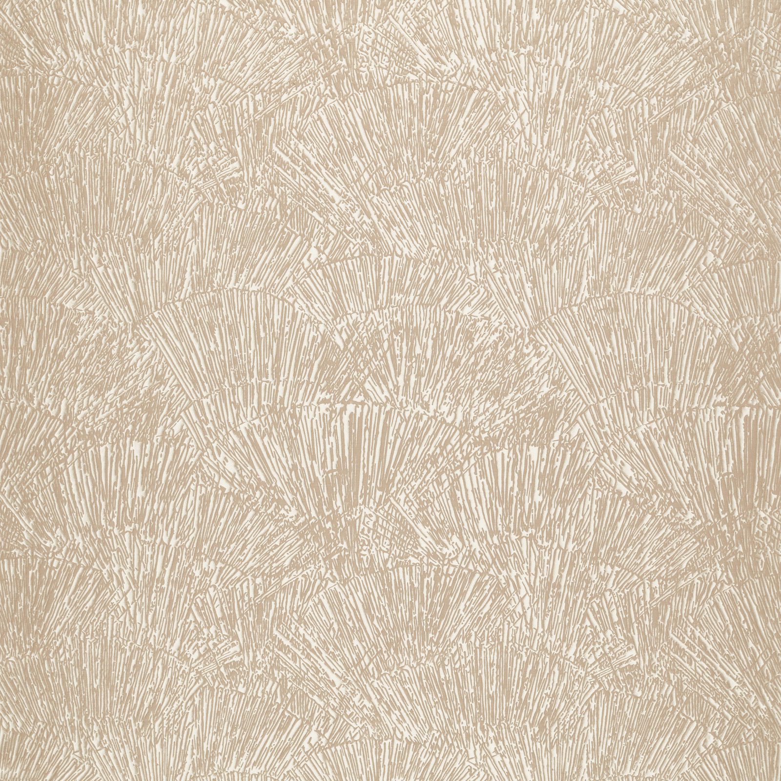 Warm parchment beige fabric with fine ivory abstract linear brush marks and tactile texture