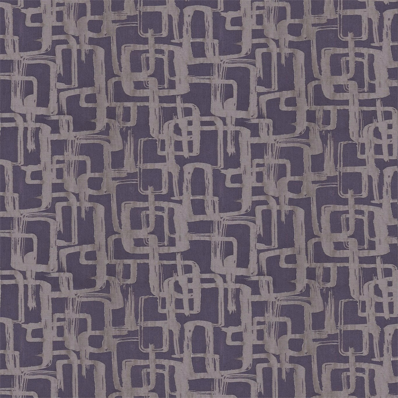 Graphite-plum woven fabric with dusty taupe interlocking geometric lines