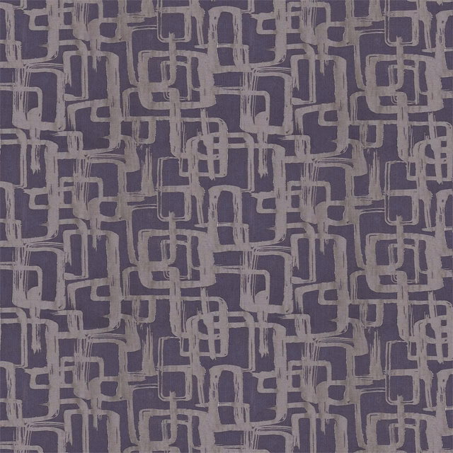 Graphite-plum woven fabric with dusty taupe interlocking geometric lines